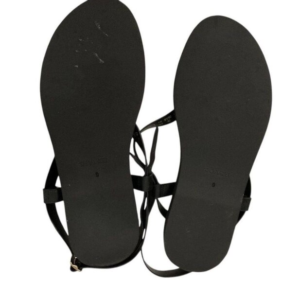 COACH Gracey Black and Brown Leather Thong Sandals w/ Gold Studs, size 9 - Picture 11 of 12